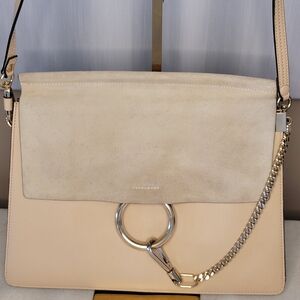 Authentic Chloe Faye Leather And Suede Shoulder Bag In Blush Beige